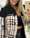 Contrast Stitching Checkered Long Sleeved Jacket