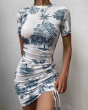 Women's Graphic Print Short Sleeve High Waist Dress