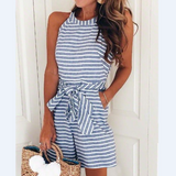 Sweet Fashion Sexy Striped Round Neck Jumpsuit