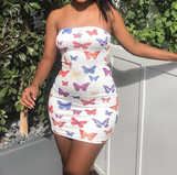 One-Shoulder Fashion Butterfly Print Slim Dress