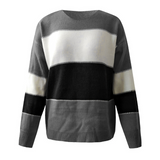 Casual Long-Sleeved Knitted Round Neck Striped Sweater