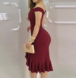 Sexy One-Shoulder V-Neck Ruffled Skinny Dress