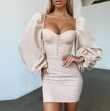 Sexy Fashion Long-Sleeved Solid Color Hip Dress