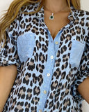 Women's Leopard Print Colorblock Long Sleeve Shirt