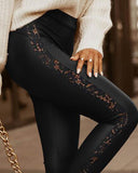 Solid Color Lace Stitching Tight Pants