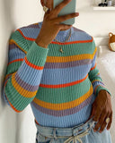 Striped Slim Long Sleeve Knitted Sweater