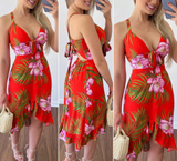 Women's Sexy Red Print Sleeveless Dress