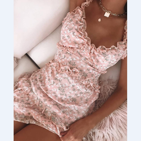 Sexy Women's Ruffled Print Mini Dress