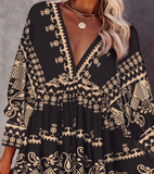 Sweet Printed V-neck Long Sleeve Dress