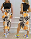 Printed Women's Sleeveless Vest Two-piece Set