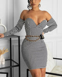 Tight-Fitting One-Word Shoulder Wrap High Waist Bag Hip Dress