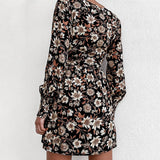 Sexy Floral V-Neck Long-Sleeved Hip Dress