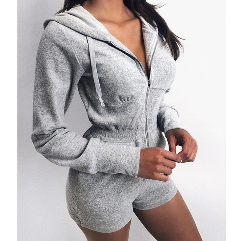 Women Hooded Knitted Long-Sleeved Sports Jumpsuit
