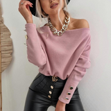 Long-Sleeved Solid Color Off-The-Shoulder Sweater