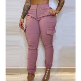 Pink High Waist Casual Trousers