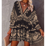 Sweet Printed V-neck Long Sleeve Dress