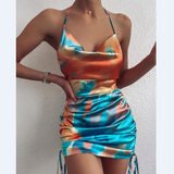 Sexy Folded Drawstring Ruched Bodycon Cami Dress