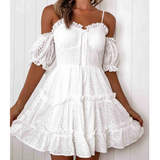 Embroidered Lace Wrap Chest Strap Splicing Dress