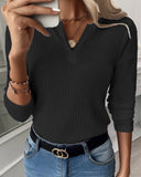 Casual Solid Color V-Neck Long-Sleeved Shirt Top