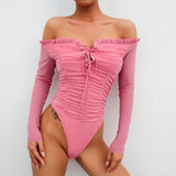 Women'S Sexy Pink Long Sleeve Jumpsuit