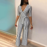 V-Neck Striped Women'S Jumpsuit