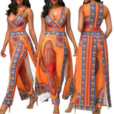 V-Neck Women'S Printed Jumpsuit