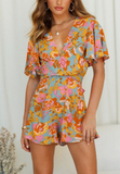 Women'S Temperament V-Neck Short Sleeve Print Jumpsuit