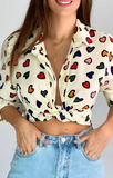 Women's Fashion Slim Beige Love Printed Shirt