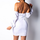 One-Shoulder Solid Color Long Sleeve Dress