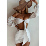 Sexy Wrapped Chest Long Sleeve Vest Two-piece Set