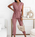 Casual Vest Pink V-Neck Sleeveless Jumpsuit
