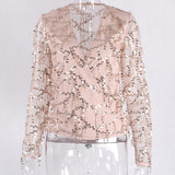 Chiffon Long Sleeve Solid Color Sequin Top