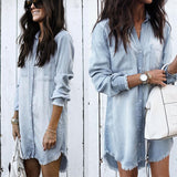 Long Sleeve Solid Color Denim Dress