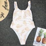 Leaf Print Sexy Backless Ruffled One-Piece Swimsuit