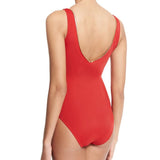 Red One Piece Deep V Zipper Bikini Swimwear