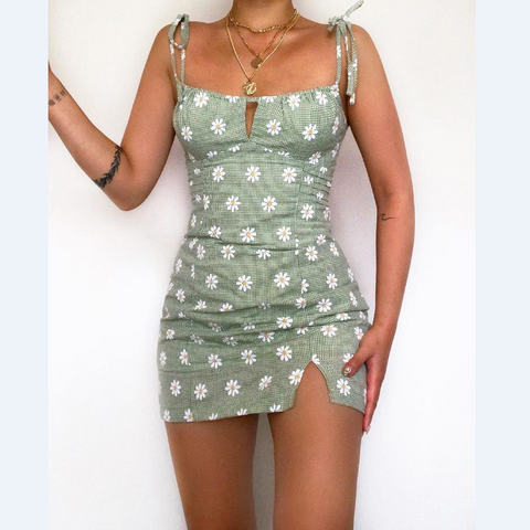 Printed Women'S Clothing Sling Split Sexy Backless Dress