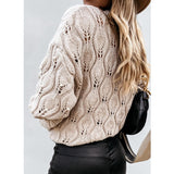 Loose Women'S Solid Color Round Neck Bubble Bead Loose Knit Sweater