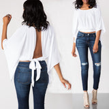 Knotted Backless Batwing Sleeve Top