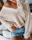 V-Neck Solid Color Long-Sleeved Sweater