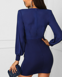 Fashion V-neck button Long Sleeve Dress