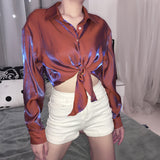 Long Sleeve Women'S Temperament Bright Silk Shirt