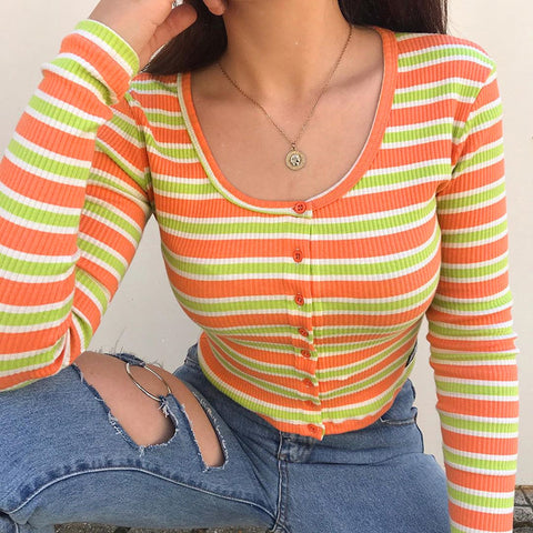 Slim Women's Fashion Long Sleeve Striped T-Shirt