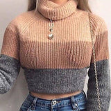Long Sleeve Striped Knitted Turtleneck Sweater