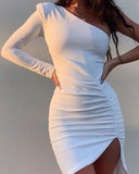 One Shoulder Women Irregular Sexy Slim Dress