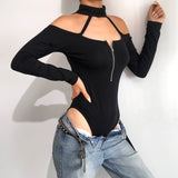 Women'S Sexy Zipper Slim Bodysuit