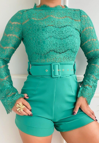 Sexy Casual Green Lace Two-piece Set