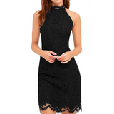 Solid Color Lace Halter Sleeveless Mini-Dress