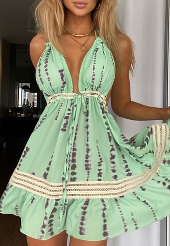 Fashion Sexy Green Sling Lace Sleeveless Dress