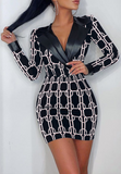 Long Sleeve Casual Printed Lapel Body Dress