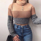 Long Sleeve Striped Knitted Turtleneck Sweater